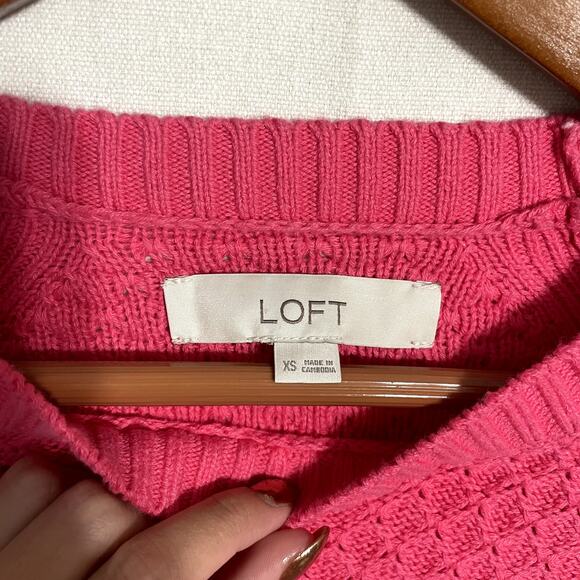 LOFT Women's Pink Pointelle Knit Raglan Sleeve Sweater - Size XS - Picture 4 of 7